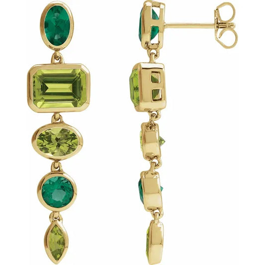 Peridot and Emerald Multi-shaped Dangle Earrings