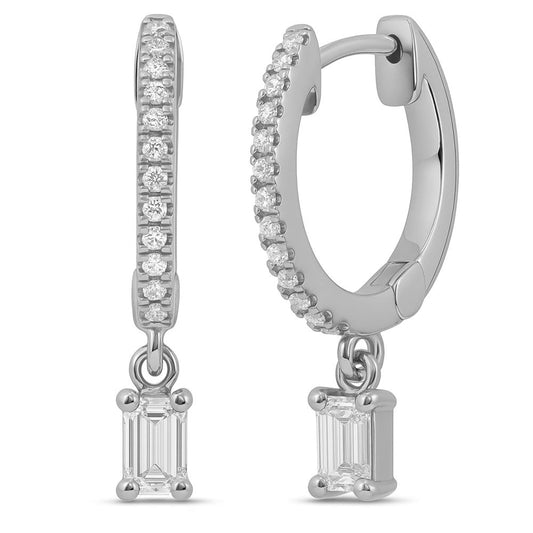 Emerald Cut Diamond Dangle Huggie