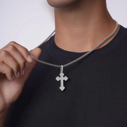 Sterling silver moissanite encrusted cross pendant