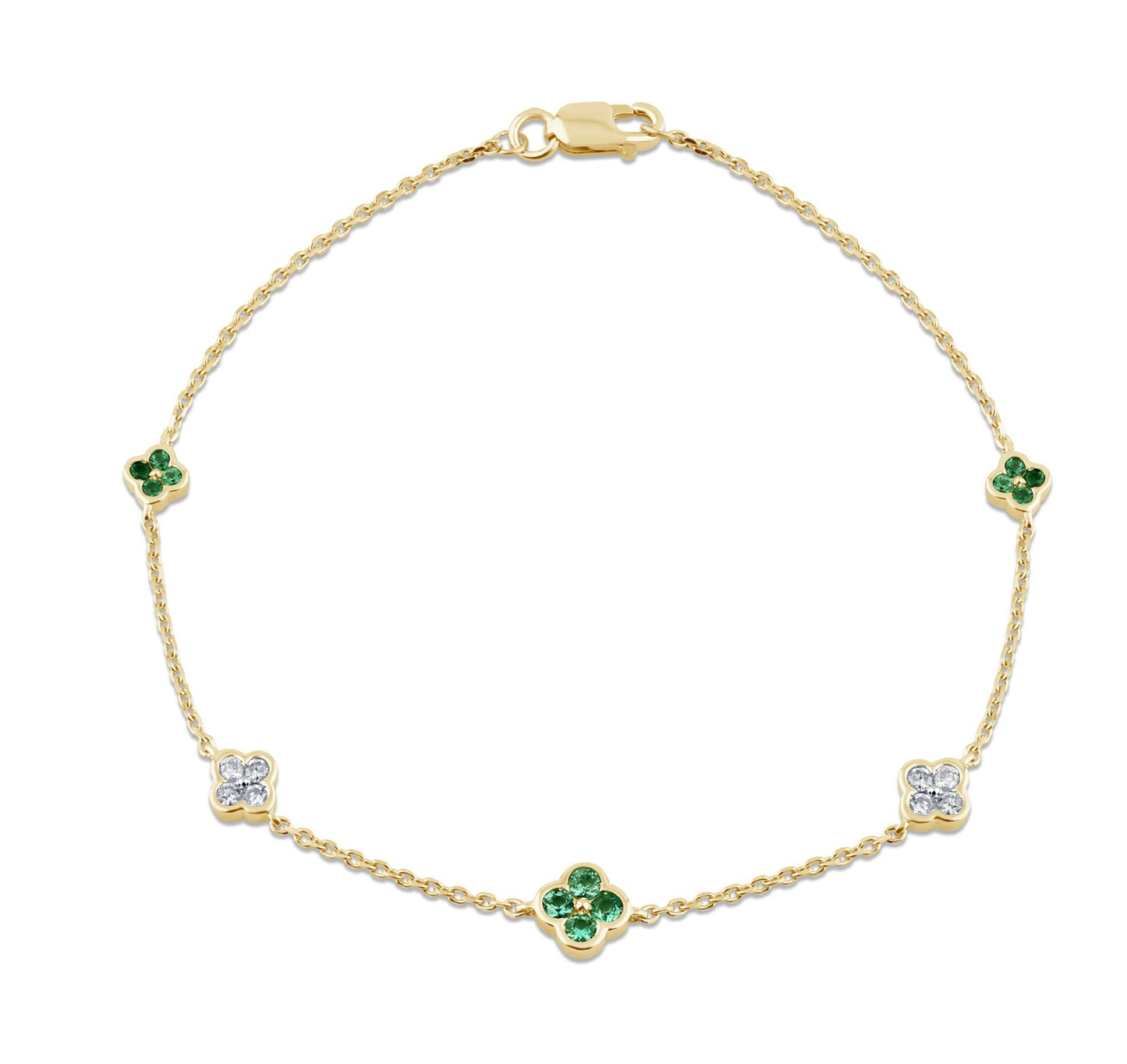 Emerald and Diamond Clover Station Bracelet