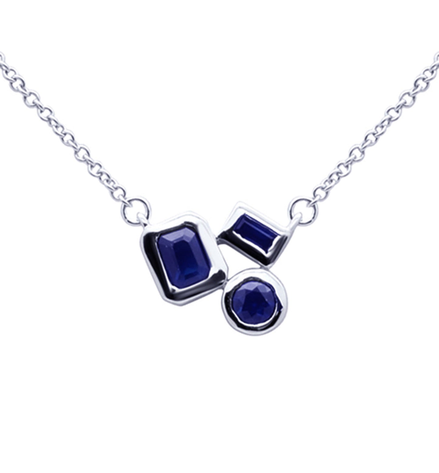 3 Stone Blue Sapphire Cluster Necklace