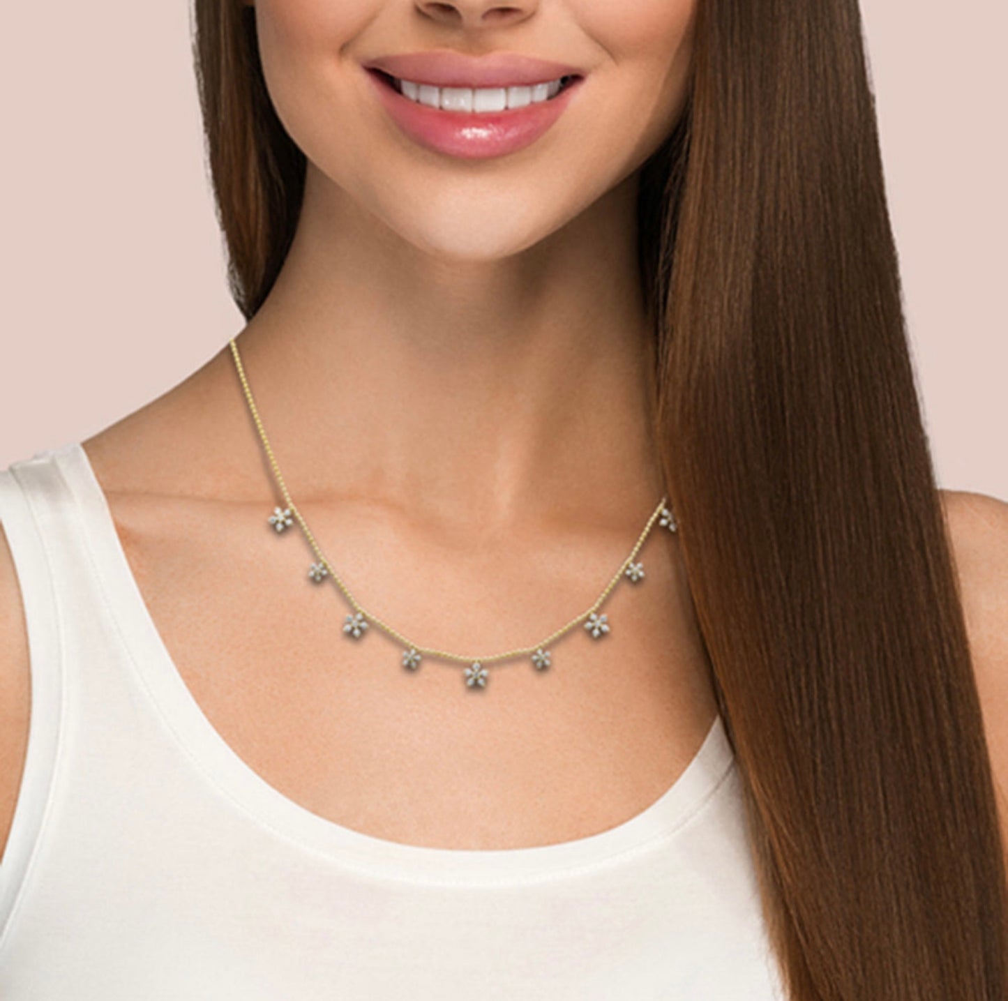 Diamond Flower Dangle Necklace