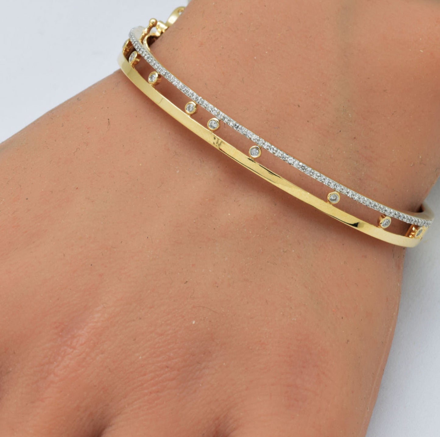 Gold and Diamond Peek-a-boo Bangle Bracelet