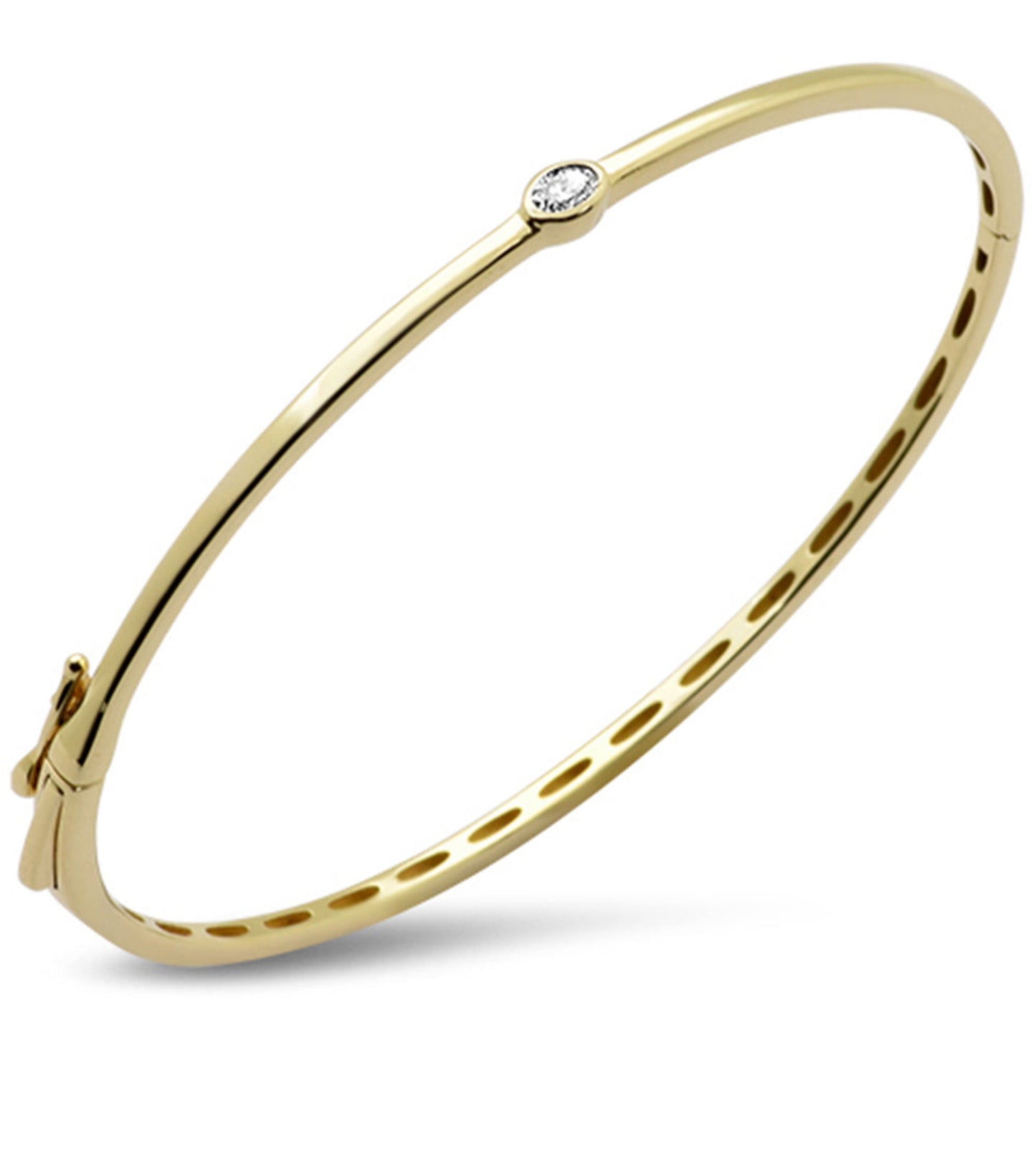 Gold Oval Diamond Solitaire Bangle Bracelet