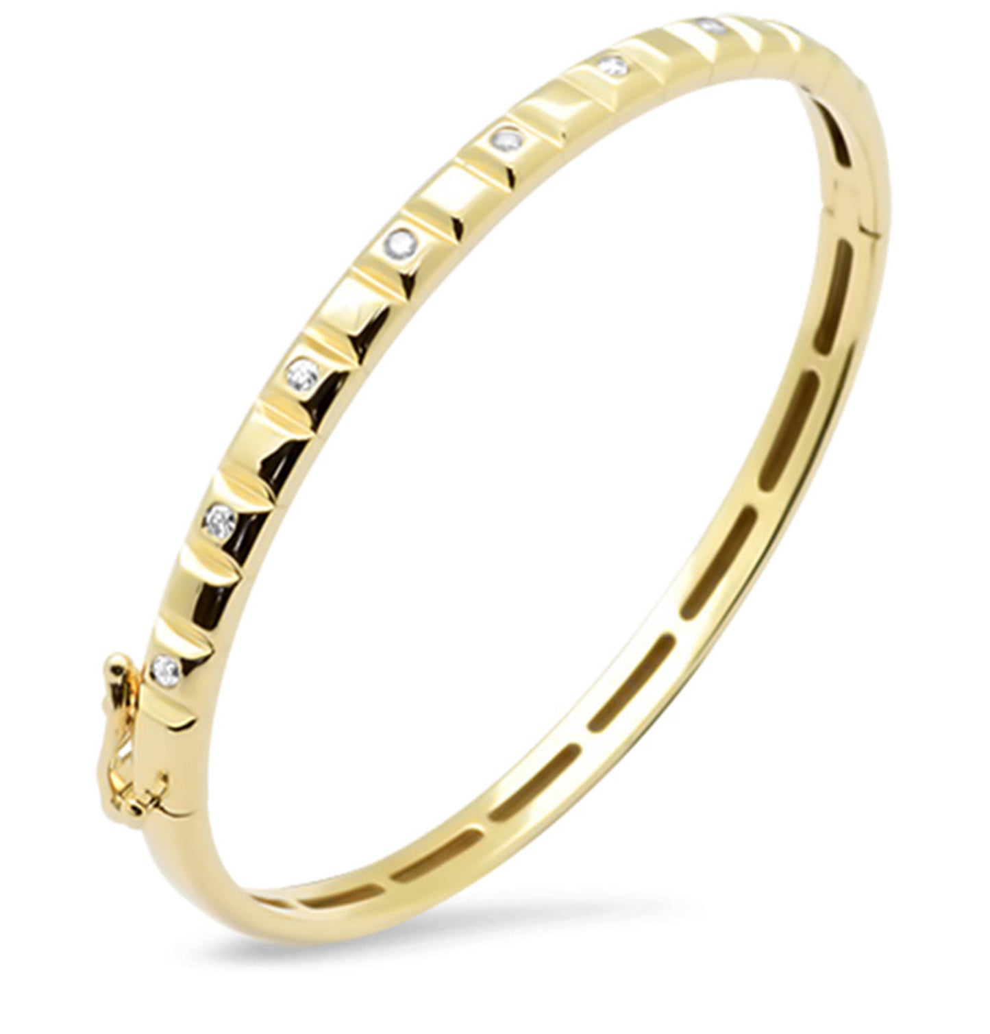 Gold and Diamond Square Pattern Bangle Bracelet