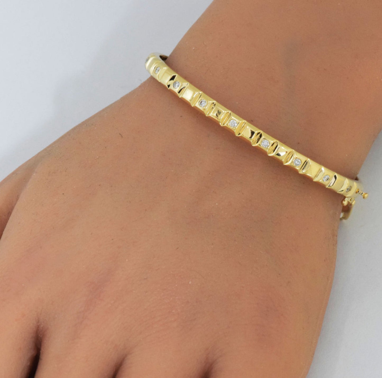 Gold and Diamond Square Pattern Bangle Bracelet