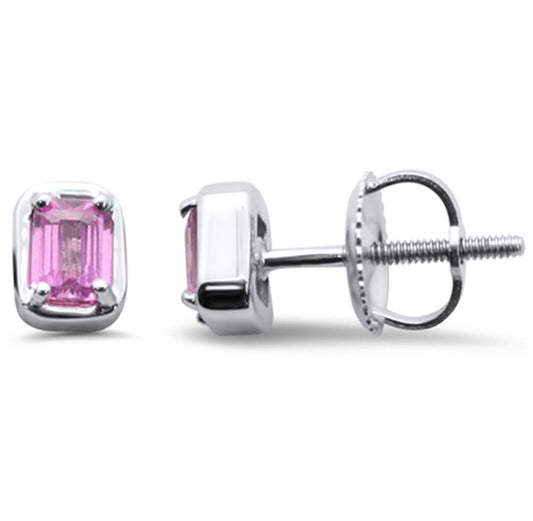 Emerald Cut Pink Sapphire Stud Earrings
