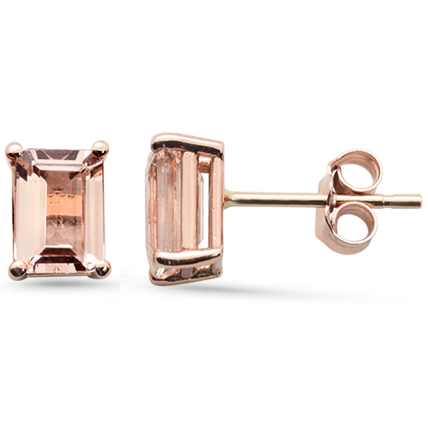 Emerald Cut Morganite Stud Earrings