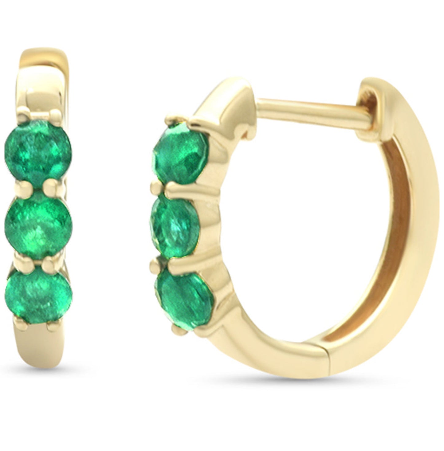 3 Stone Emerald Huggie Earrings