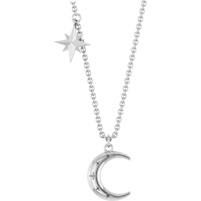 Plain Gold Star and Moon Necklace