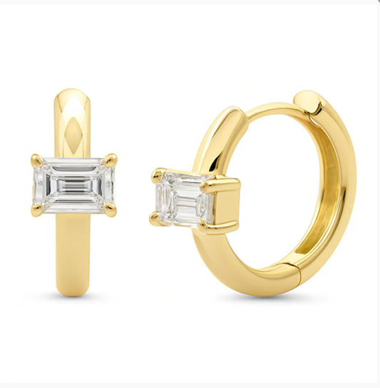 East-West Emerald Cut Huggie