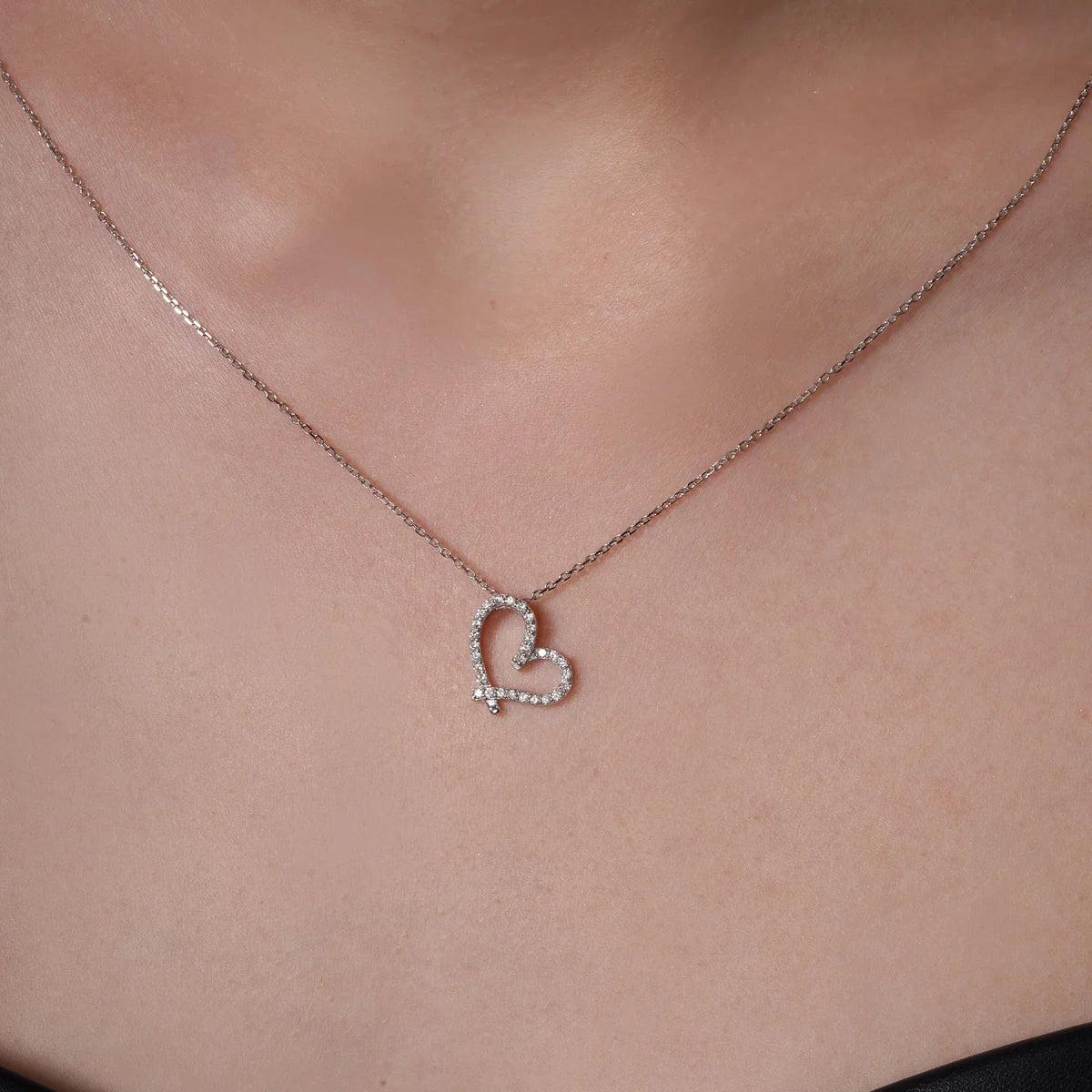 Sterling Silver and Diamond Asymmetric Heart