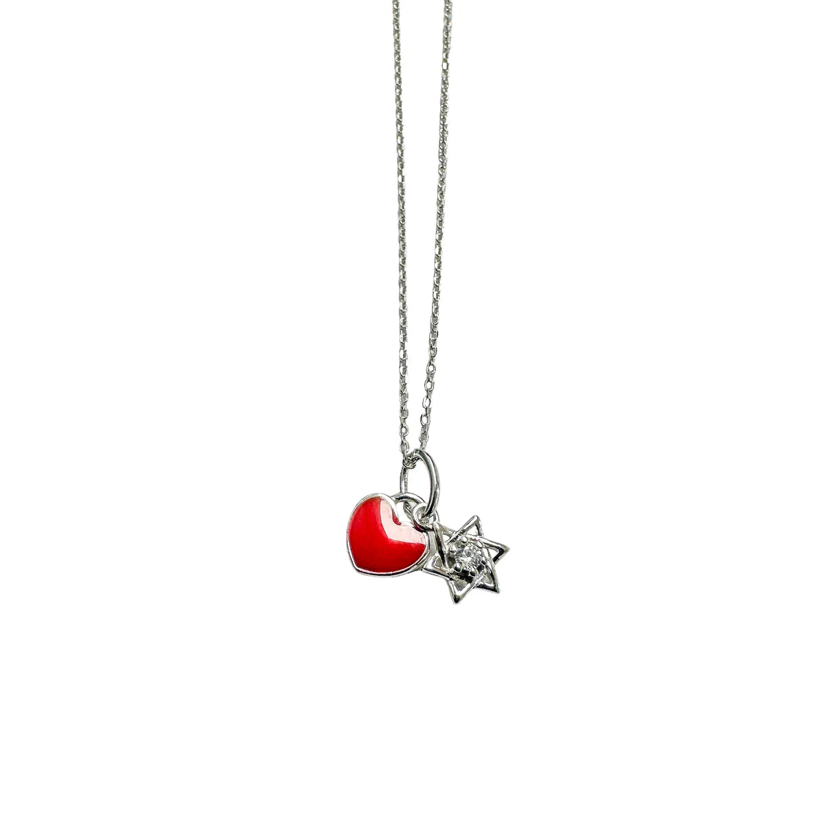 Sterling Silver Star of David and Enamel Heart Necklace