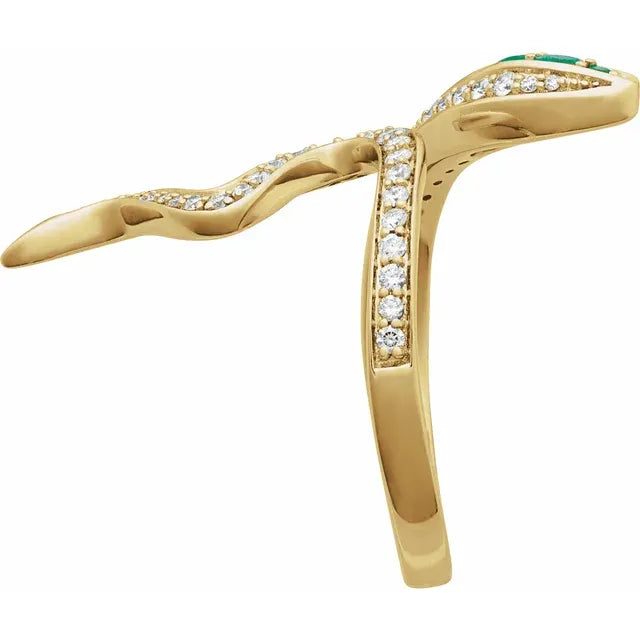 Emerald accented Diamond Snake Ring