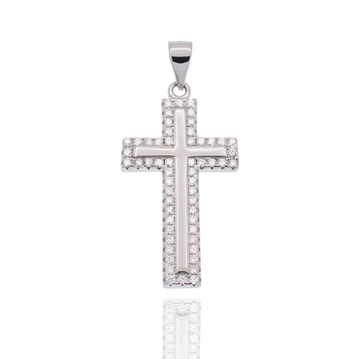 Sterling Silver Moissanite Border Cross Pendant