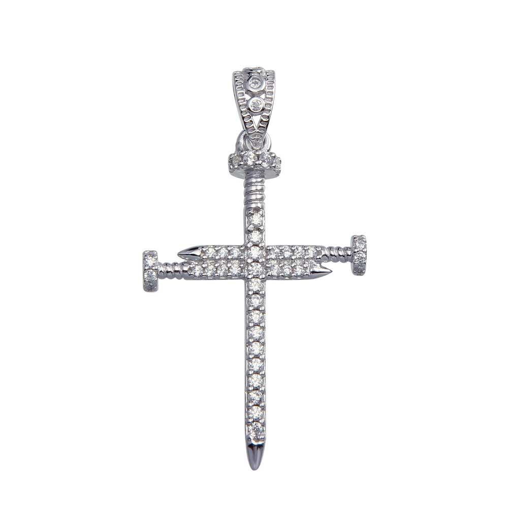 Sterling Silver Moissanite Nail Cross Pendant