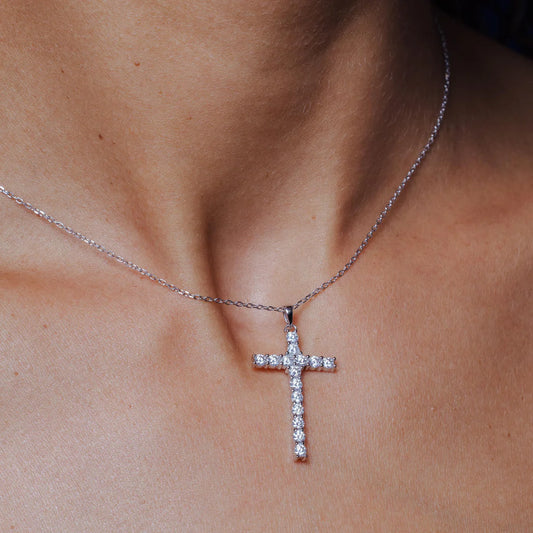 Sterling Silver Moissanite Cross Classic Necklace