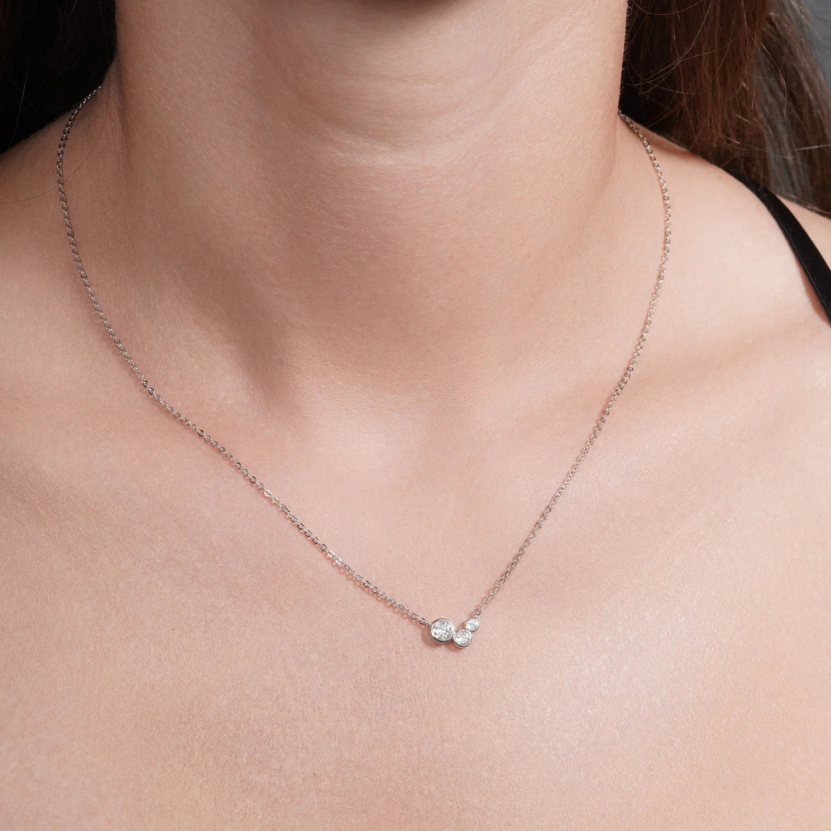 Sterling Silver Triple Bezel Moissanite Necklace