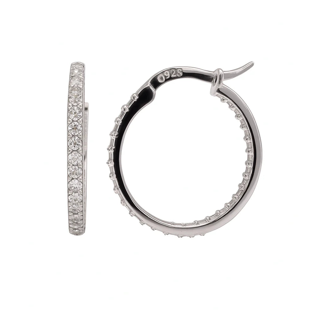Sterling Silver Moissanite Pave Hoops