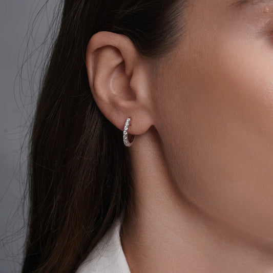 Sterling Silver Moissanite Studded Huggie