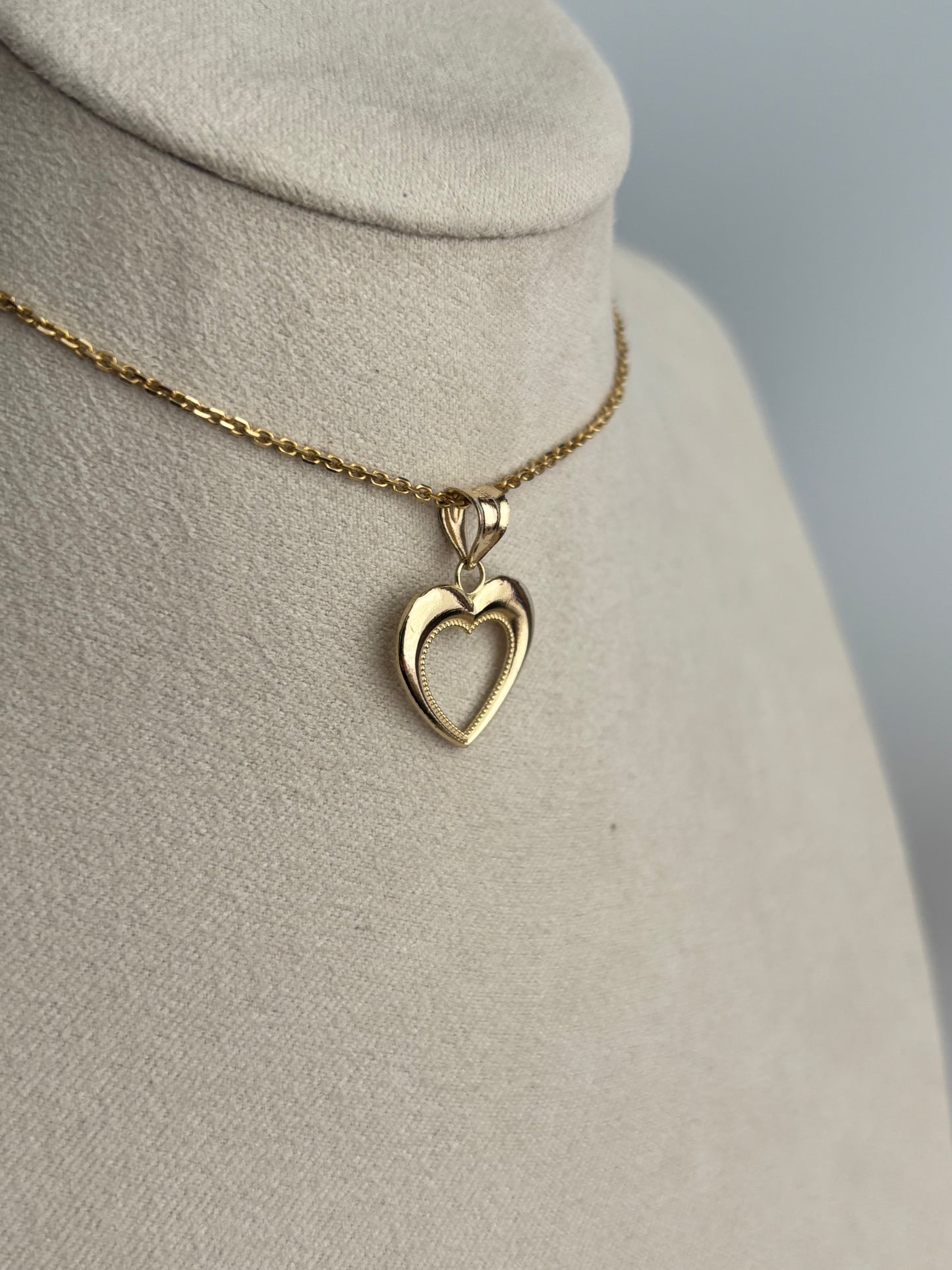 Gold Heart Charm w/ Milgrain Detail