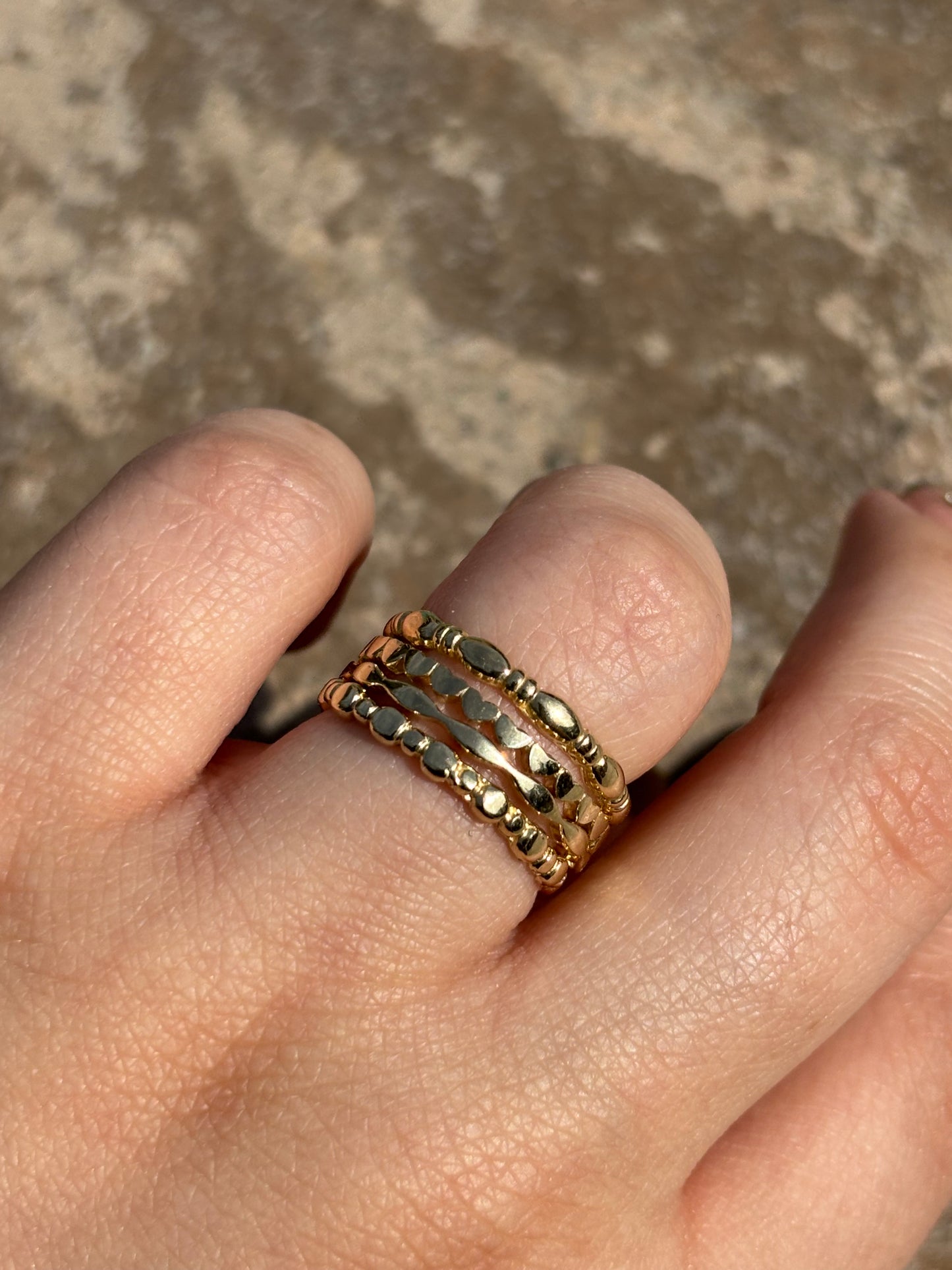 Gold Heart Pattern stacking Ring