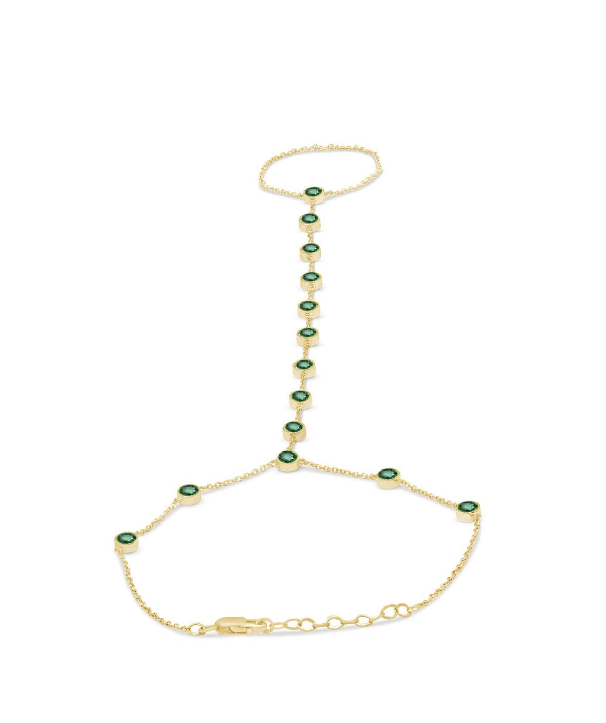 Bezel Set Emerald Hand Chain