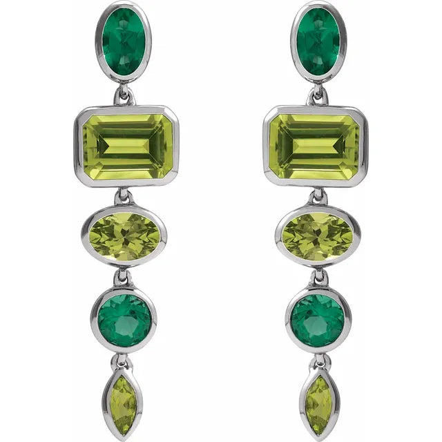 Peridot and Emerald Multi-shaped Dangle Earrings