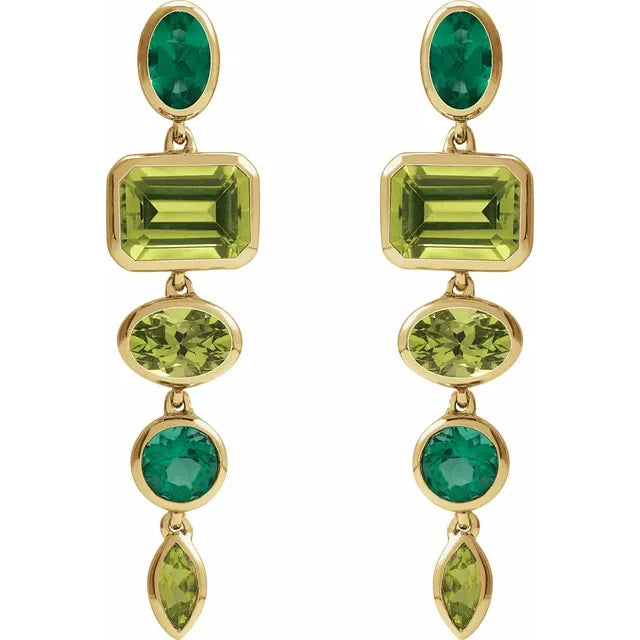 Peridot and Emerald Multi-shaped Dangle Earrings