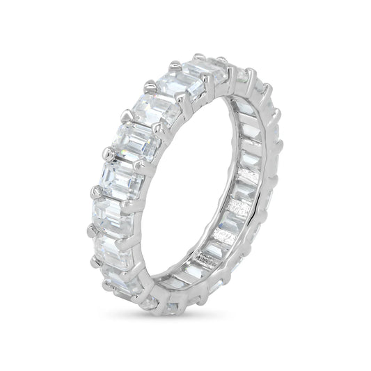 Sterling silver Emerald cut moissanite eternity band