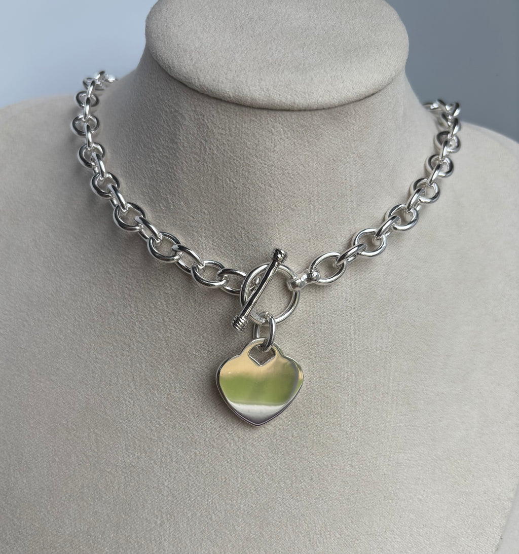 Stirling Silver Chunky Link Heart Necklace