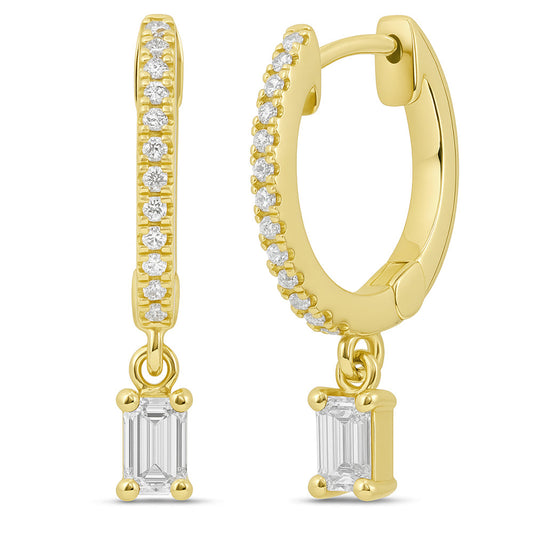 Emerald Cut Diamond Dangle Huggie