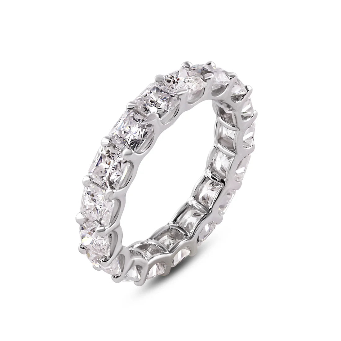 Sterling silver Princess cut moissanite eternity band