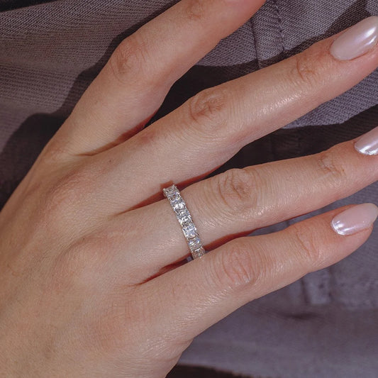 Sterling silver Princess cut moissanite eternity band