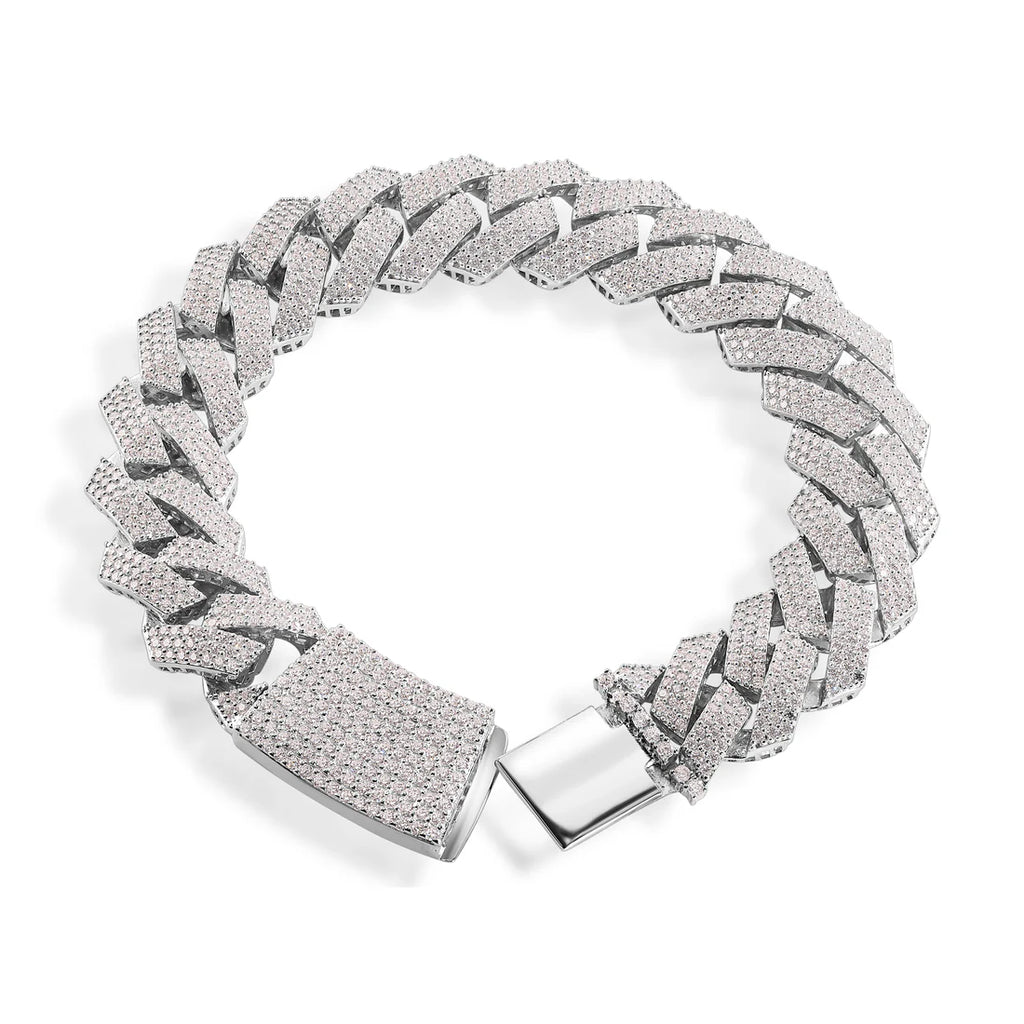 Sterling silver moissanite 13.5 mm curb link bracelet