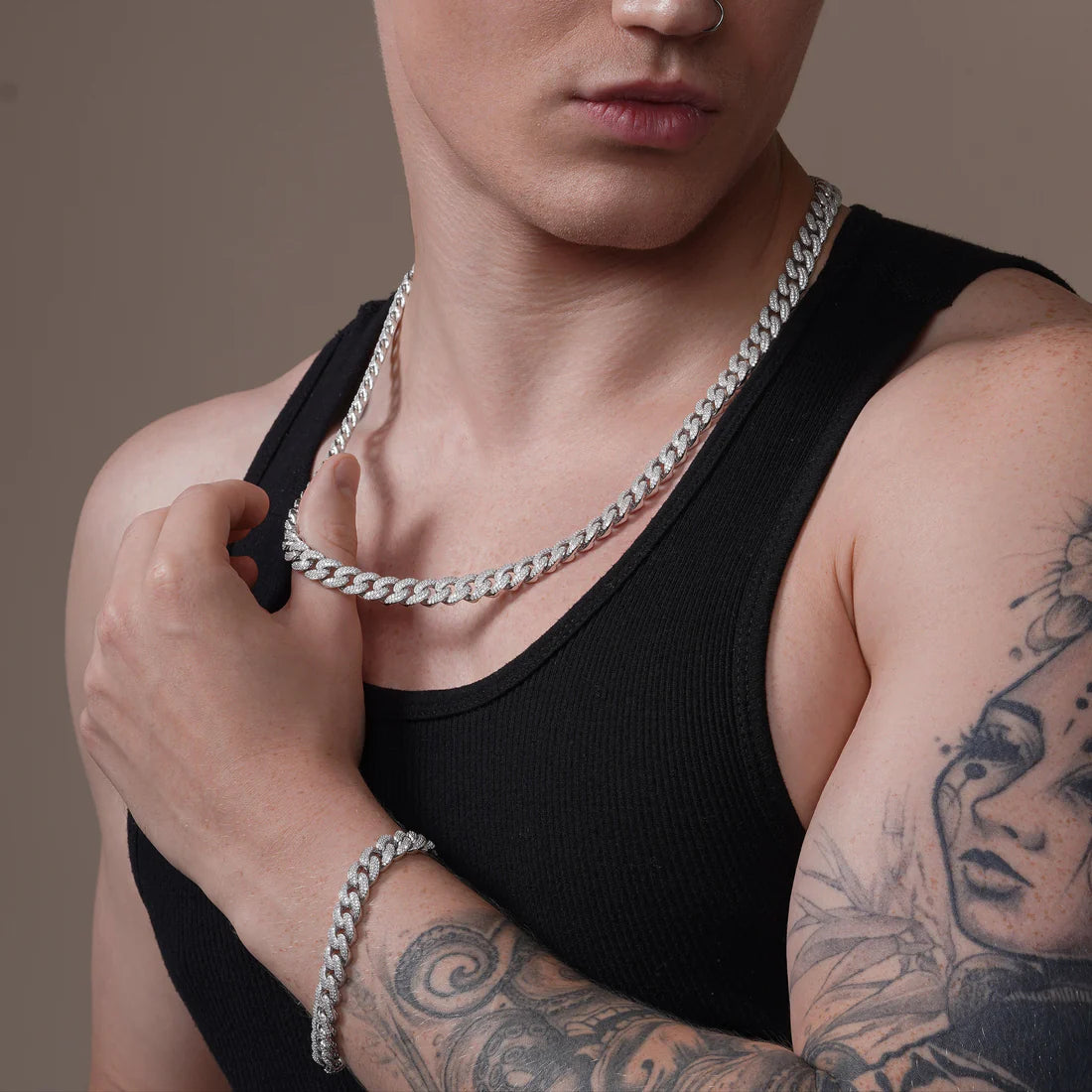 Sterling silver moissanite 9 mm Miami Cuban necklace/braceletCB