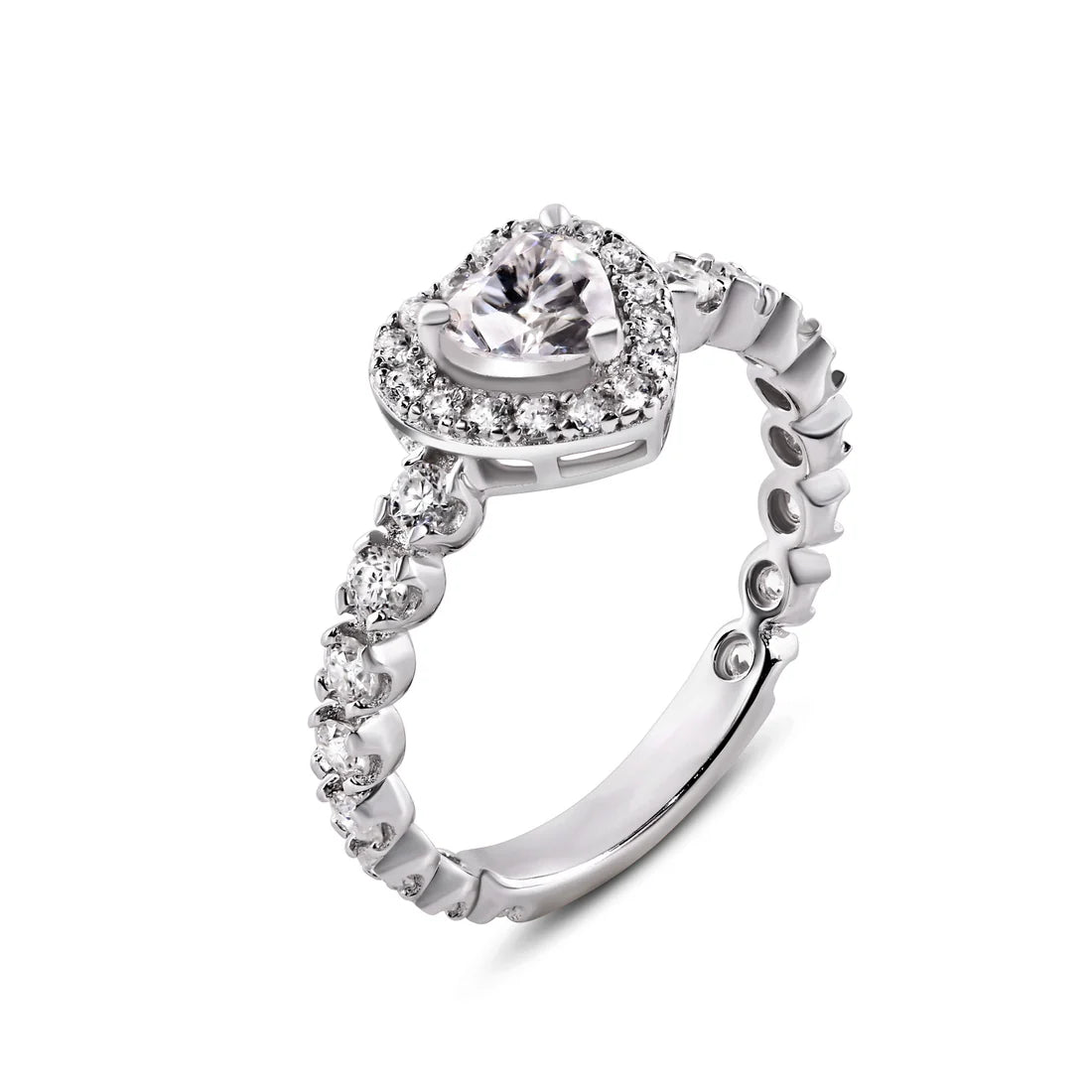 Sterling silver heart shaped moissanite ring