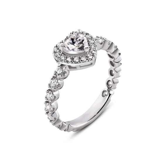 Sterling silver heart shaped moissanite ring
