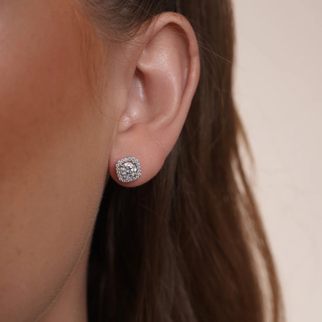 Sterling silver moissanite, 8 mm stud earrings