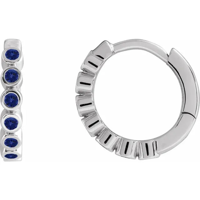 Bezel Set Blue Sapphire Huggie Hoop Earrings