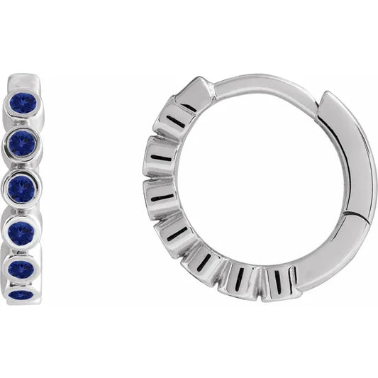 Bezel Set Blue Sapphire Huggie Hoop Earrings