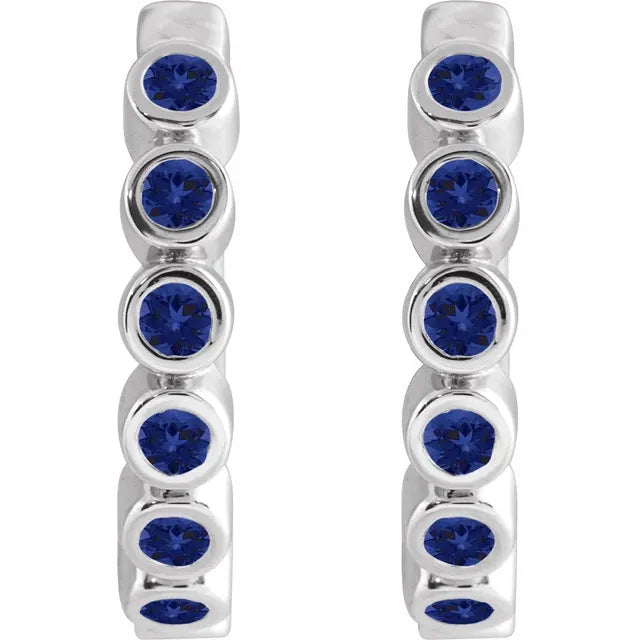 Bezel Set Blue Sapphire Huggie Hoop Earrings