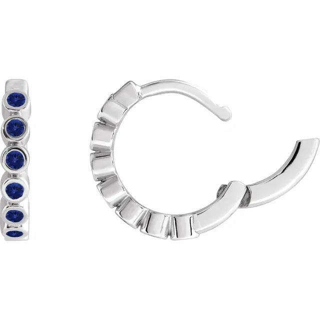 Bezel Set Blue Sapphire Huggie Hoop Earrings
