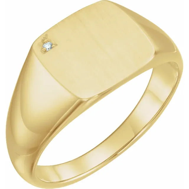 12mm Square Men’s Signet Ring with Diamond Accent