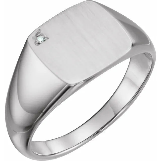 12mm Square Men’s Signet Ring with Diamond Accent
