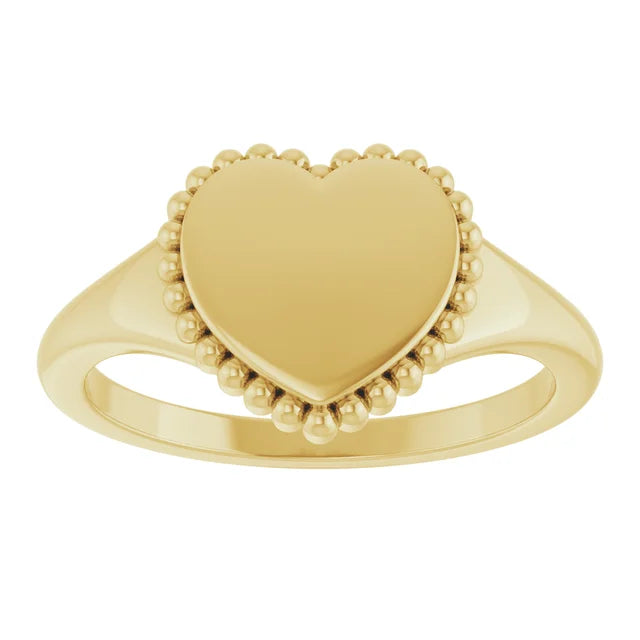 Beaded Heart Signet Ring