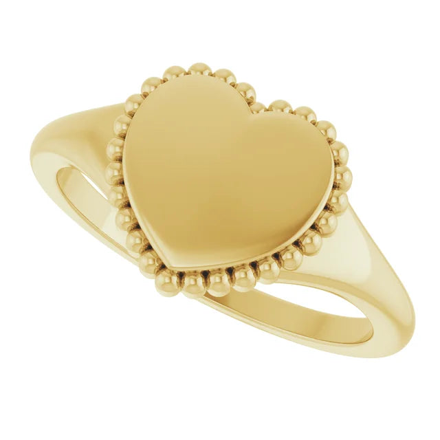Beaded Heart Signet Ring