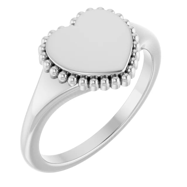 Beaded Heart Signet Ring