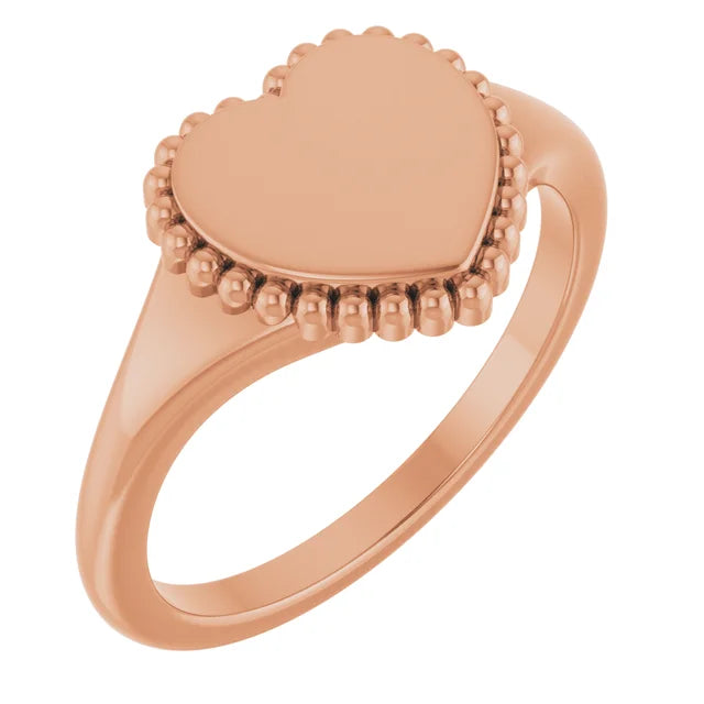 Beaded Heart Signet Ring