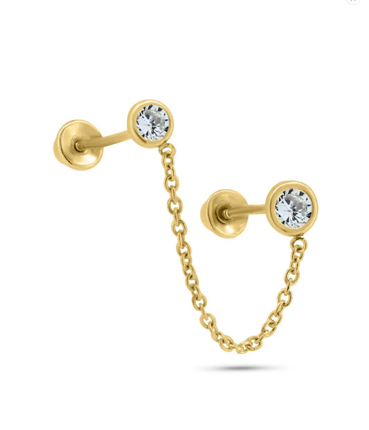 Gold Double-Piercing Chain Earring (Single)
